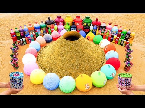 Big Underground Volcanic Eruption from Big Balloons of Orbeez, Fanta, Mirinda, Coca-Cola vs Mentos