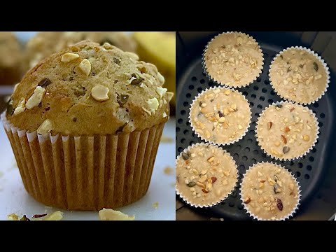 Air Fryer Banana Nut Muffins | How to make Moist Dairy Free Banana Nut Muffins in the Air Fryer