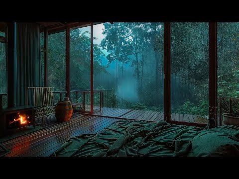 Forest Room Ambience with Soft Rain and Fireplace Sounds - Deep Sleep, Relax, Heal Insomnia 💤