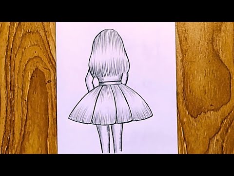 How to draw girl with beautiful dress step by step easy  | Girl drawing for beginners