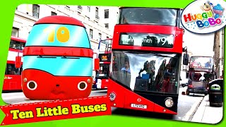 Ten Little Buses | 3D Animation And London Bus Live Footage | Nursery Rhymes | By HuggyBoBo