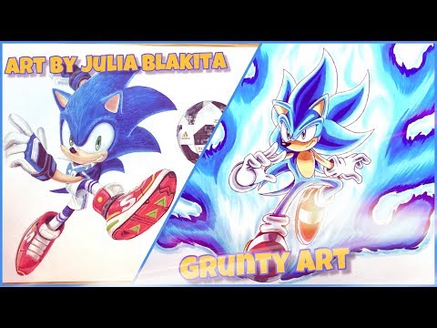 Grunty Art & Art by Julia Blakita Collaboration | Drawing Sonic the Hedgehog