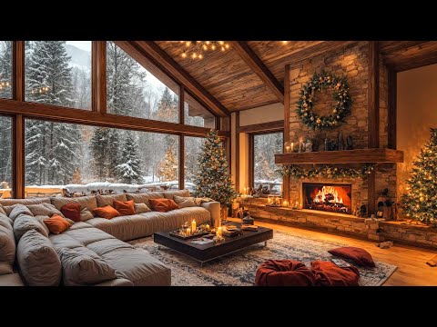 Cozy Morning Christmas Ambience for Stress Relief, Unwind 🎄 Christmas Jazz Music ~ Snow, Fireplace 🔥