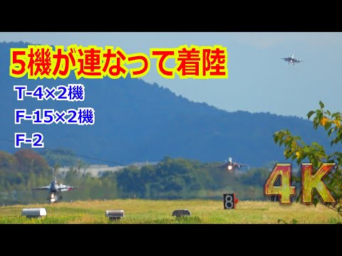 【4K】やっぱりエモい！！訓練が終わり3機種（F-15・F-2・T-4）5機が連なって続々と着陸【岐阜基地】