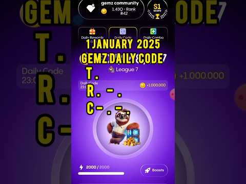 Today's Gemz daily code | gemz daily code 1-2 January  | 1-2 January gemz Combo cards#money #crypto