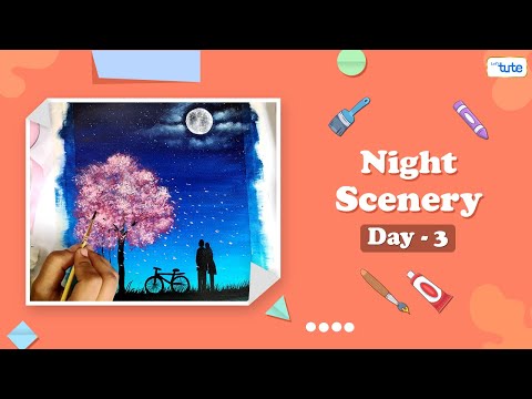 Gouache Painting: A Beautiful Night Scenery Step By Step Tutorial | Day 3 | Letstute