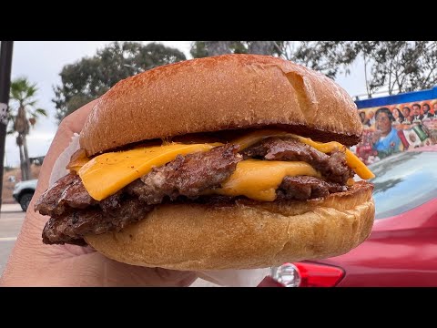 Double Cheese Burger @ Hayes Burger in Barrio Logan area of San Diego Amazing Murals $13.75 Burger