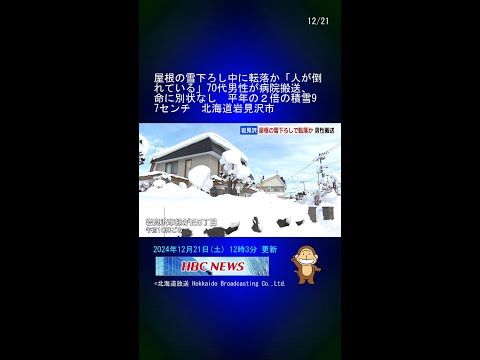 屋根の雪下ろし中に転落か「人が倒れている」70代男性が病院搬送、命に別状なし　平年の２倍の積雪97センチ　北海道岩見沢市 #Shorts