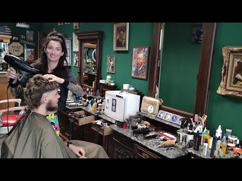 💈ASMR relaxing MULLET haircut from ladybarber nice barbershop sounds to fall asleep