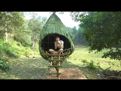 5 Day to Build Shelter on Tree - Amazing Bushcraft Trip, Log Cabin Living Off Grid \Video Timelapse