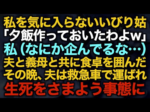 【スカッとする話】私を気に入らないいびり姑「夕飯作っておいたわよw」私（なにか企んでるな…）その晩、夫は救急車で運ばれ生死をさまよう事態に…【修羅場】