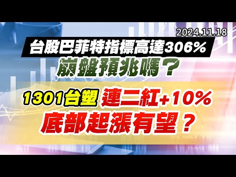 20241118《股市最錢線》#高閔漳 “台股巴菲特指標高達306%，崩盤預兆嗎？？”” 1301台塑連二紅+10%，底部起漲有望？”