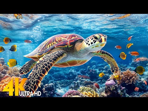 Under Red Sea 4K - Beautiful Coral Reef Fish in Aquarium, Sleep Meditation Music - 4K Video Ultra HD