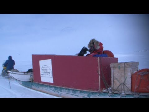 Leaving by snowmobile of the Ravenscraig's log cabin - Sam Ford Fiord 2010