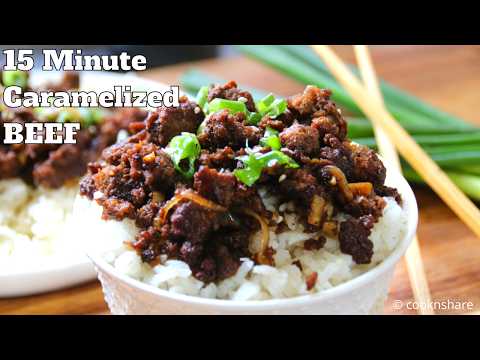 15 Min Budget Caramelized Ground Beef Over Rice - One Pan Perfection!