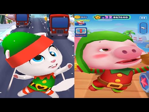 TALKING TOM GOLD RUN ELF ANGELA VS Running Pet Dec Rooms Christmas Elf George Gameplay Christmas2024