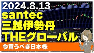 【8/13今日上がる株】santec、三越伊勢丹、グローバル社【ピックアップ注目銘柄】