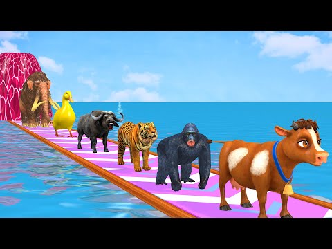 5 Giant Duck Cartoon, Cow, Giraffe, Elephant, Lion, Paint Wild Animals Crossing Fountain Animation