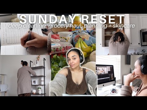 SUNDAY RESET *MUCH NEEDED* l deep cleaning the ENTIRE house, grocery haul, planning, skincare + more