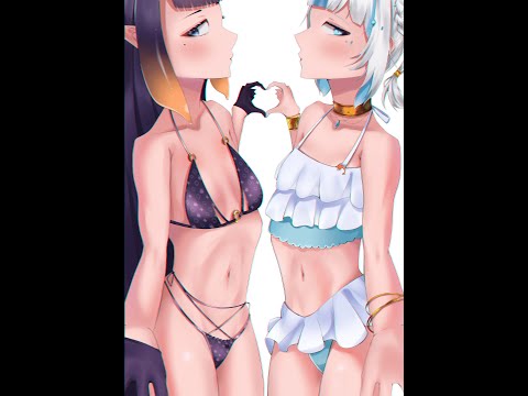 Ina and Gura's Swimsuits (Based on Calli's designs)【Speedpaint】#Shorts #holoENsummer #inART #gawrt