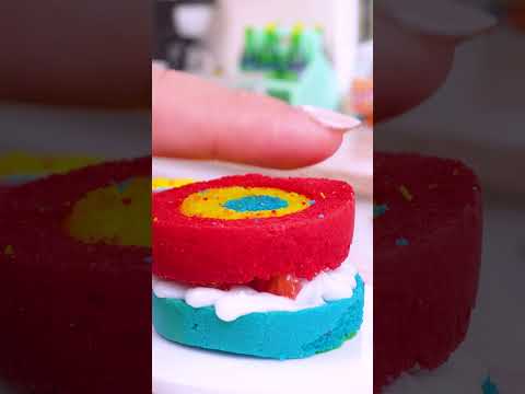 Rainbow Cake Decorating #shorts #cake #miniaturecooking #satisfying #asmr #minikitchen