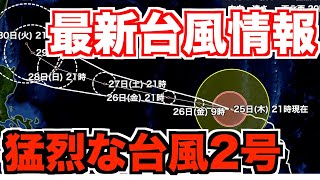 【台風2号】中心気圧は910hPaに 来週の進路に要注意(25日22時更新)〈14〉