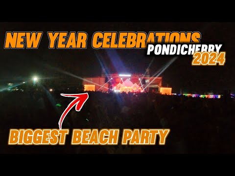 💥 New Year Celebration in Pondicherry 2024🤩 | Biggest Beach Party🎉 | #newyearcelebration #tamil