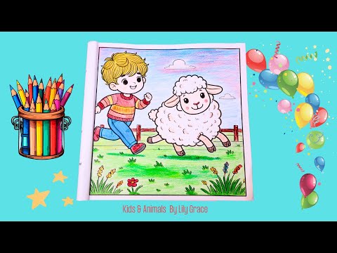 Kids & Animals - Cute Coloring Page By Lily Grace | Coloring Fun For Kids