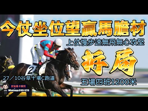 今仗坐位望贏馬膽材.上仗慢步速無飛無心攻堅.拆局第五場四班1200米.27/10谷草十場C跑道.