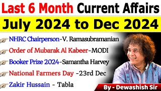 Last 6 Months Current Affairs 2024 | July 2024 To December 2024 | Important Current Affairs 2024