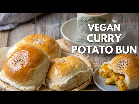 Scrumptious vegan baked curry potato bun with soft dough