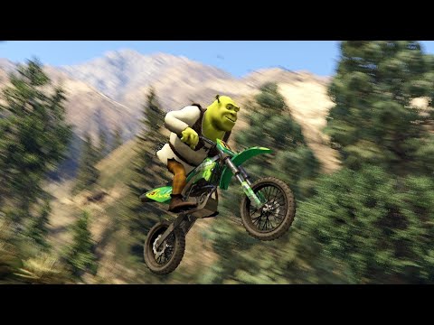 SHREK'S EPIC MOTORCYCLE STUNT DOWN THE MOUNTAIN IN GTA 5!