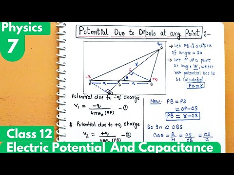 7) Electric potential due to dipole at any point| Electrostatic Potential and Capacitance| Physics