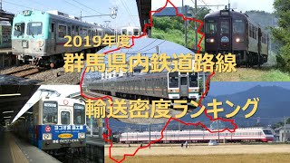 群馬県内鉄道路線【輸送密度】ランキング（2019年度）