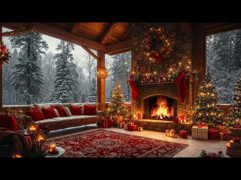 Christmas Relaxing Jazz Instrumental Music with Fireplace Sounds 🔥 Cozy Christmas Balcony Ambience 🎄