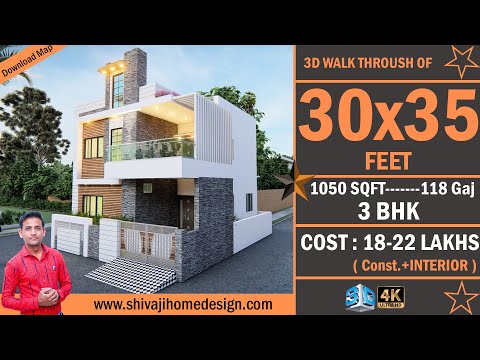 🏡 30*35 House Design 3D | 1050 Sqft | 3 BHK | East Face | 9x11 Meters #ShivajiHomeDesign