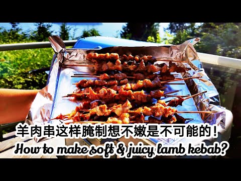 【新疆羊肉串】腌羊肉串加入这三样东西想不嫩是不可能的！新手必看：从如何切肉到穿串、腌制再到烤制全部讲清楚!（内附烤箱烤制方法) Chinese Lamb Kebab Recipe(Eng Sub)