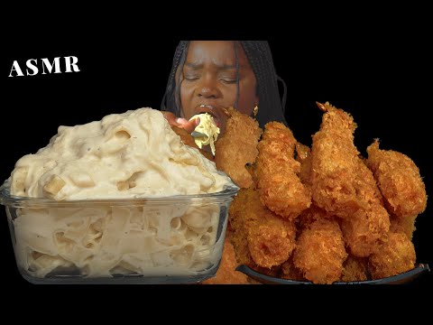 ASMR ALFREDO CREAMY PASTA & FRIED SHRIMP MUKBANG (Talking) Sticky Eating Sounds |Vikky ASMR