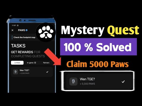 Paws airdrop mystery quest | paws new task | paws Airdrop listing | mystery quest