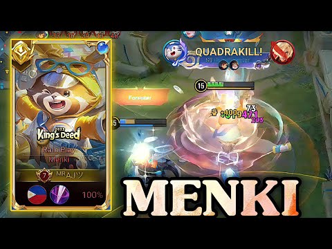 MENKI TANK BUILD JUNGLE QUADRAKILL GAMEPLAY RANK GRANDMASTER - HONOR OF KINGS