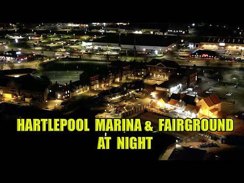 Hartlepool Marina and Fairground at Night by Drone