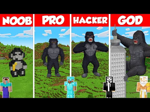 King Kong Statue Build Battle Challenge - Noob vs Pro vs Hacker vs God - Minecraft Animation