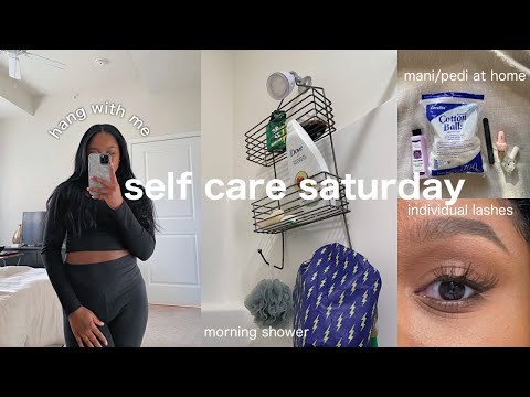 self care saturday | drugstore individual lashes at home, mani and pedi, healthy salmon salad!