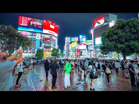 Japan: Tokyo Shibuya, Harajuku Rainy Night Walk • 4K HDR