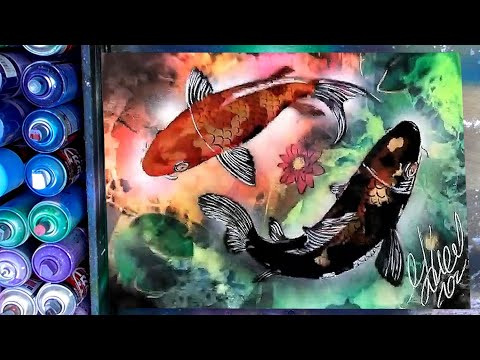 Colored Koi Fish painting by Spray Art Eden