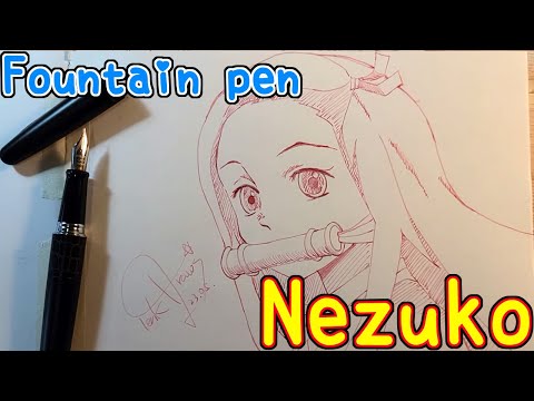 Drawing anime with fountain pen|Nezuko|Demon Slayer@tenkdraws