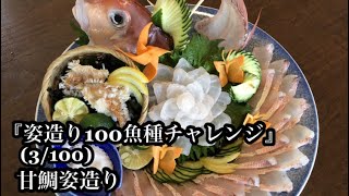 『姿造り100魚種チャレンジ』(3/100)【甘鯛姿造り】盛り付けのポイントや刺身の切り方の解説🐟皮は松笠揚げに😃