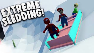 Baldi, Mario, and Spiderman go MOUNTAIN SLEDDING... | Human Fall Flat