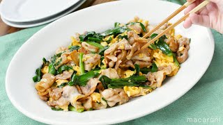 【豚バラにら玉】ガッツリ食べたいときの味方！ニラと卵がたっぷり♪オイスターソースでこく旨｜macaroni（マカロニ）