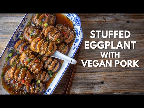 This Stuffed Eggplant with vegan pork from OmniPork Ground is a must-try!